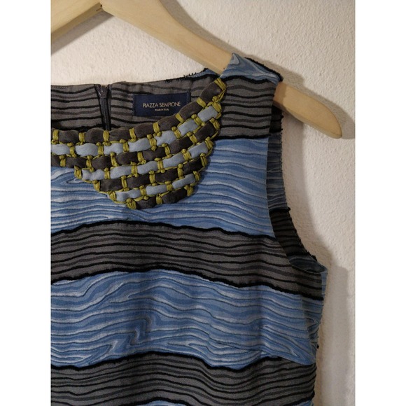 Piazza Sempione Blue Gray Striped Textured Embroidered Sleeveless Sheath Dress 6 - Picture 2 of 12
